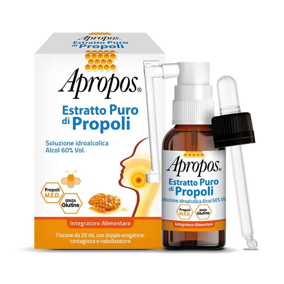 Apropos Estratto puro di propoli - Soluzione idroalcolica con spray e contagocce per la gola, 20 ml