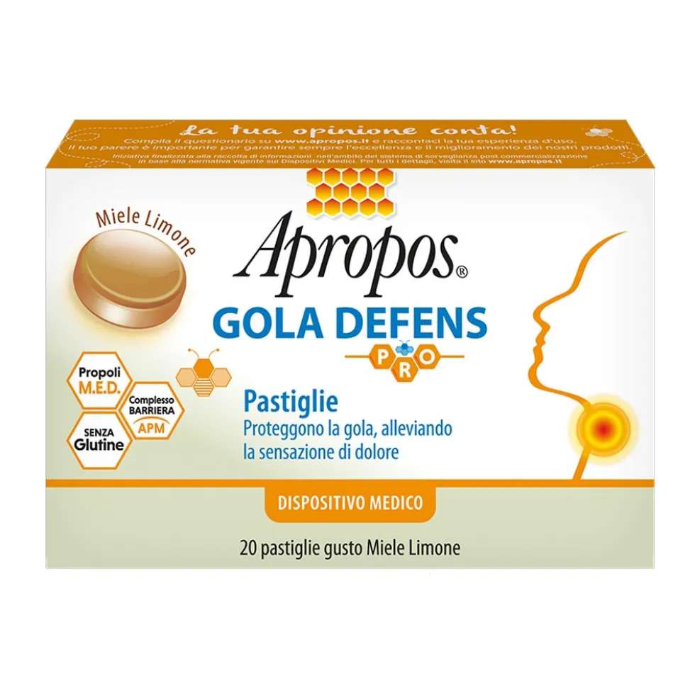 Apropos Gola Defens Pro - Pastiglie lenitive per la gola al miele e limone, 20 pastiglie