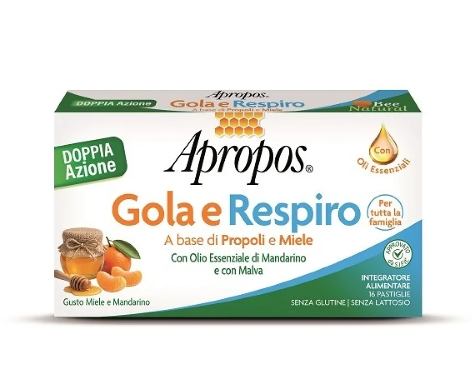 Apropos Gola Respiro - Integratore alimentare per la gola e il tono della voce, 16 pastiglie