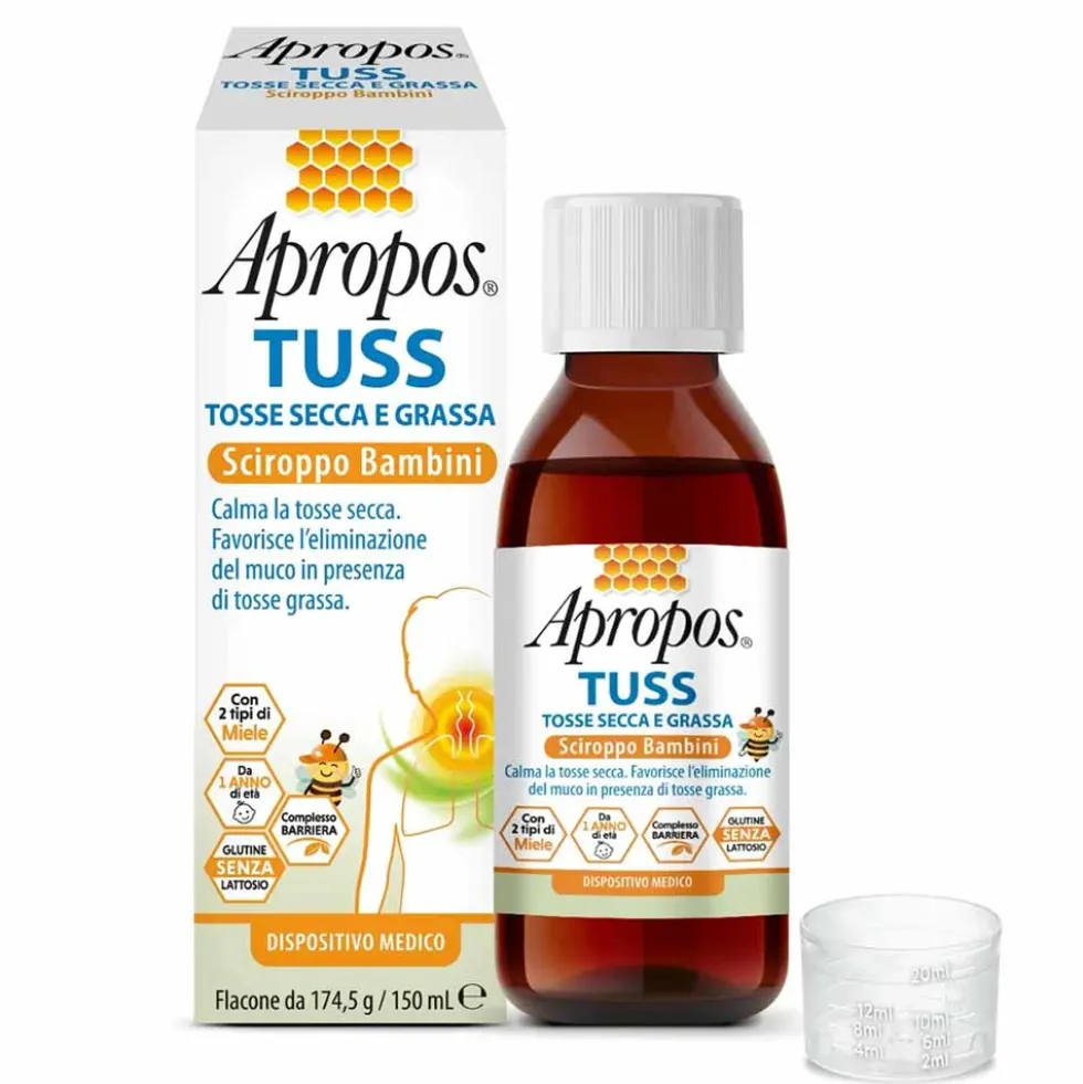 Apropos Tuss - Sciroppo Bambini Tosse Secca e Grassa Dispositivo Medico, 150ml