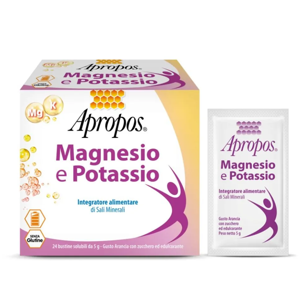 Apropos Vita+ Magnesio e Potassio - Integratore di sali minerali per l'energia, 24 bustine