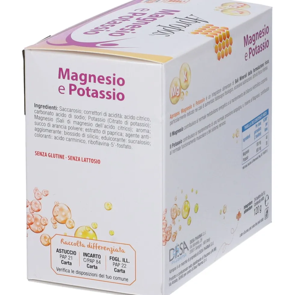 Apropos Vita+ Magnesio e Potassio - Integratore di sali minerali per l'energia, 24 bustine