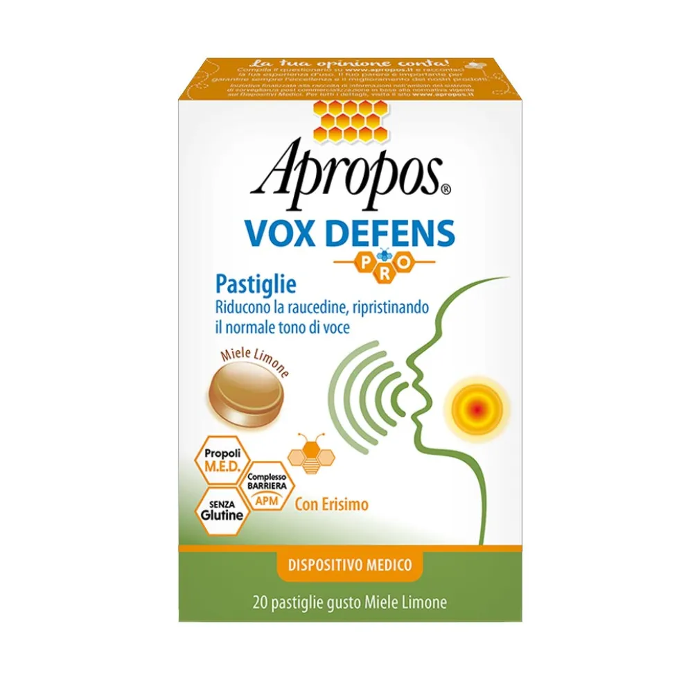 Apropos Vox Defens Pro - Pastiglie al miele e limone per ridurre la raucedine, 20 pastiglie