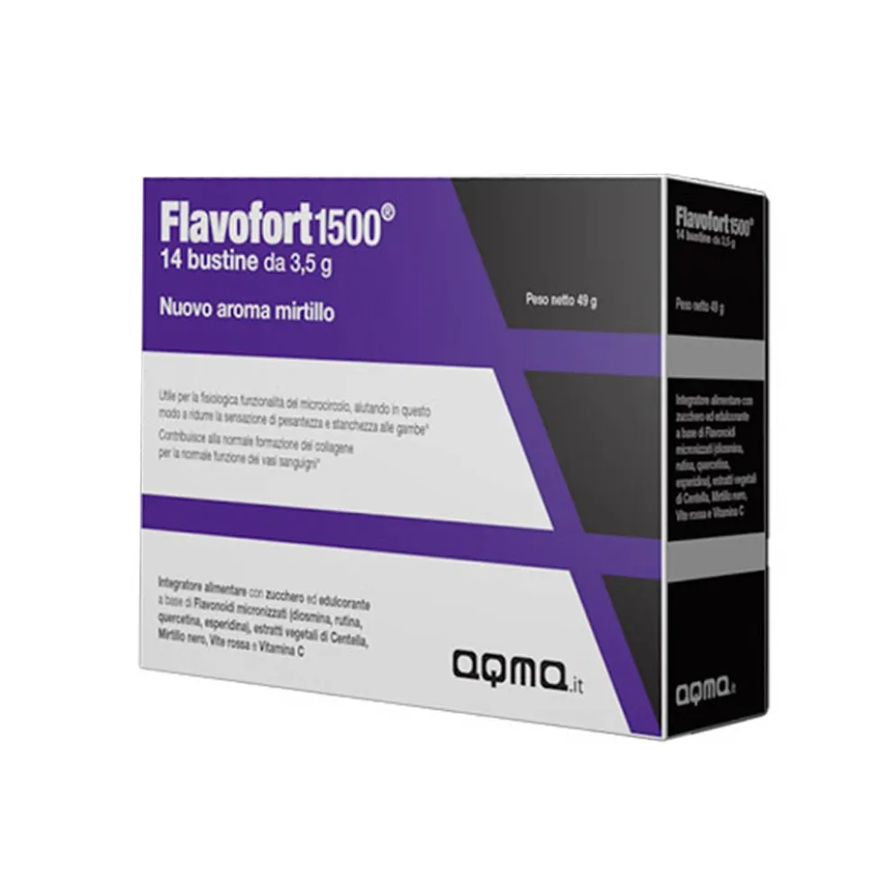 AQMA Flavofort 1500 Integratore Microcircolo e Gambe Pesanti, 14 Bustine