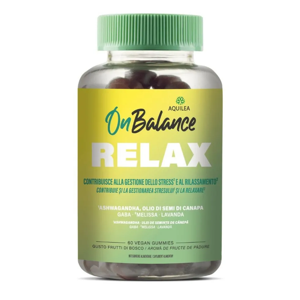 Aquilea On Balance - Relax Integratore Gestione dello Stress e Rilassamento, 60 Gummies