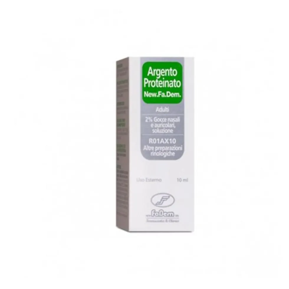 Argento Proteinato New Fa.Dem. 2% Gocce Nasali E Auricolari, Soluzione Flacone 10 Ml
