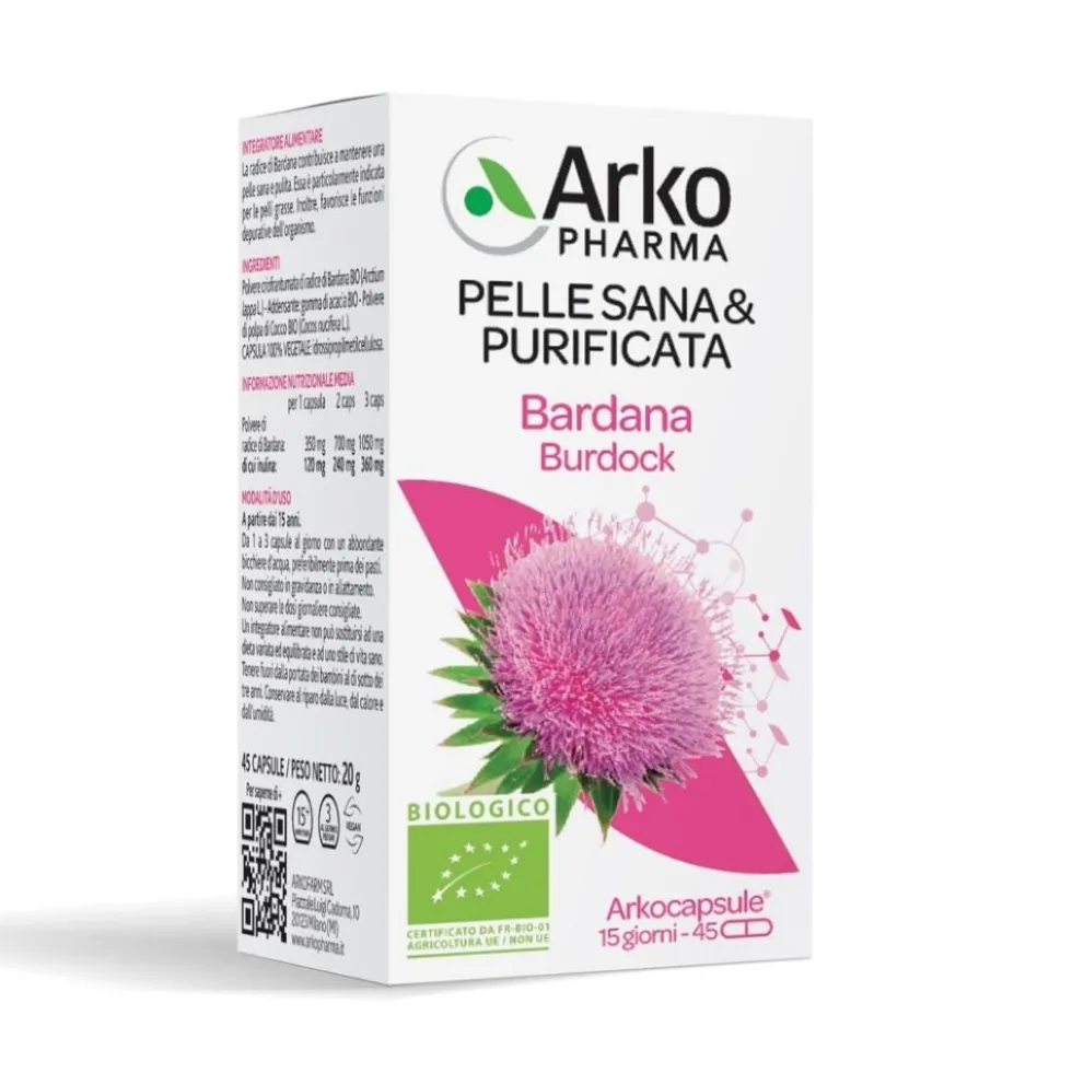 Arkopharma Arkocapsule - Bardana Integratore alimentare per il benessere della pelle, 45 capsule