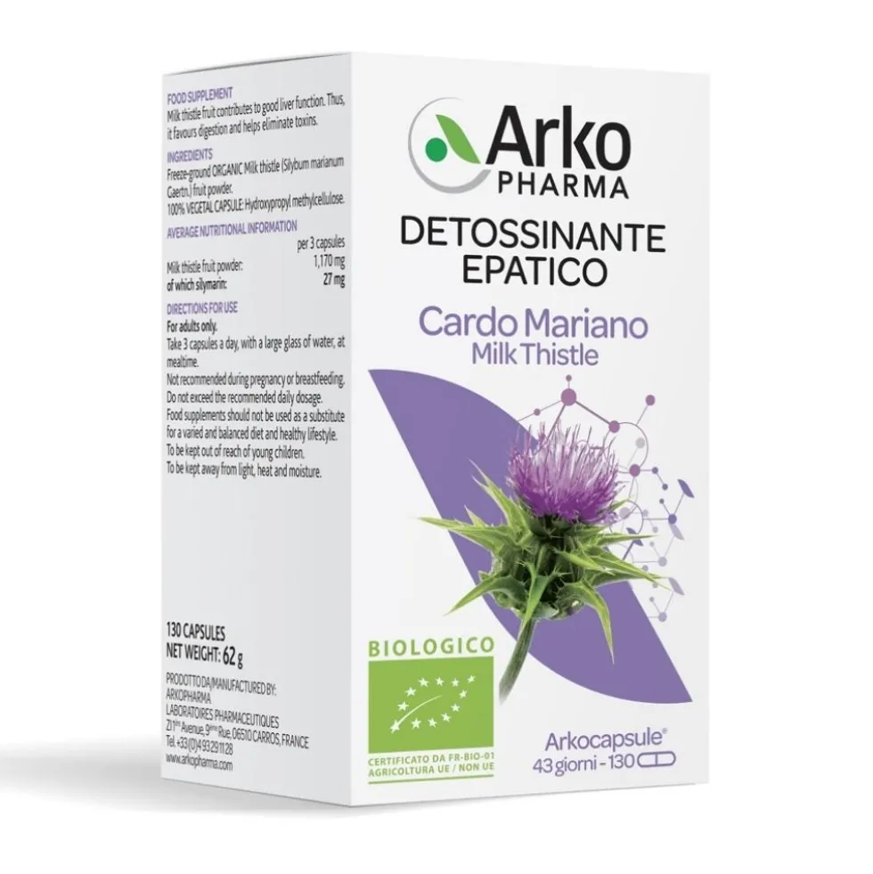 Arkopharma Arkocapsule Cardo Mariano - Integratore per la funzionalità epatica, 130 capsule