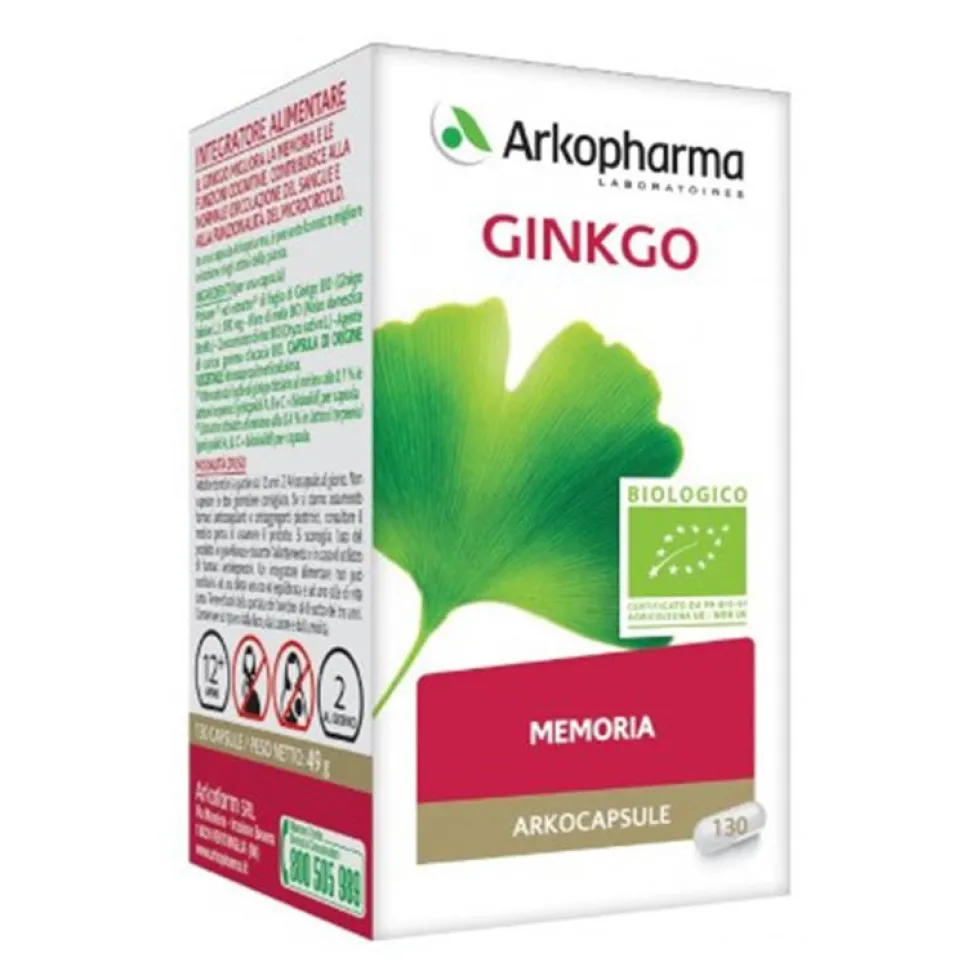 Arkopharma Arkocapsule Ginkgo Bio - Integratore alimentare per la memoria, 130 capsule
