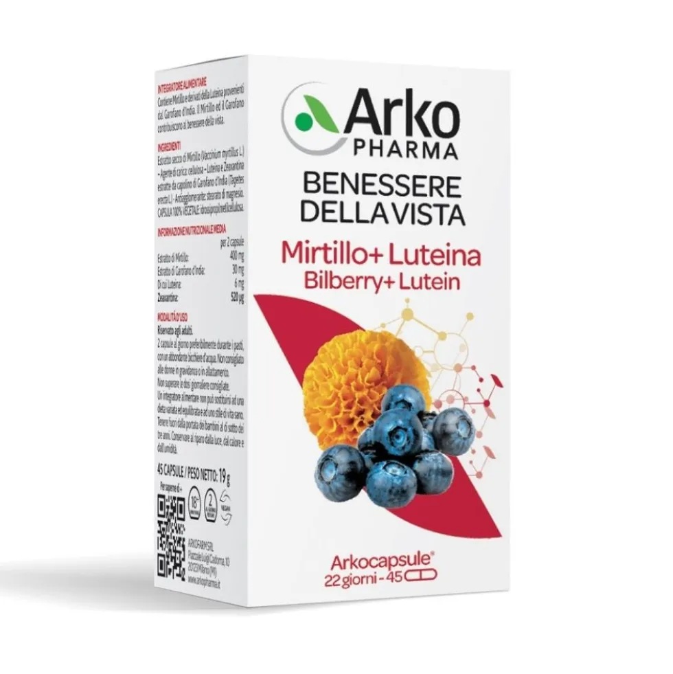 Arkopharma Arkocapsule Mirtillo + Luteina - Integratore per la vista e il microcircolo, 45 capsule