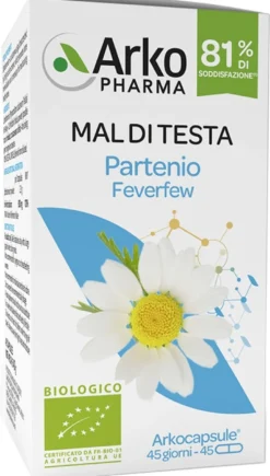 ArkoPharma Arkocapsule Partenio Bio Integratore alimentare contro il mal di testa, 45 capsule