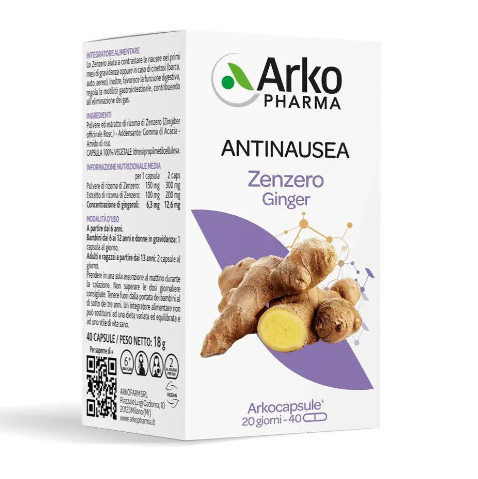 Arkopharma Arkocapsule - Zenzero Integratore Antinausea, 40 Capsule