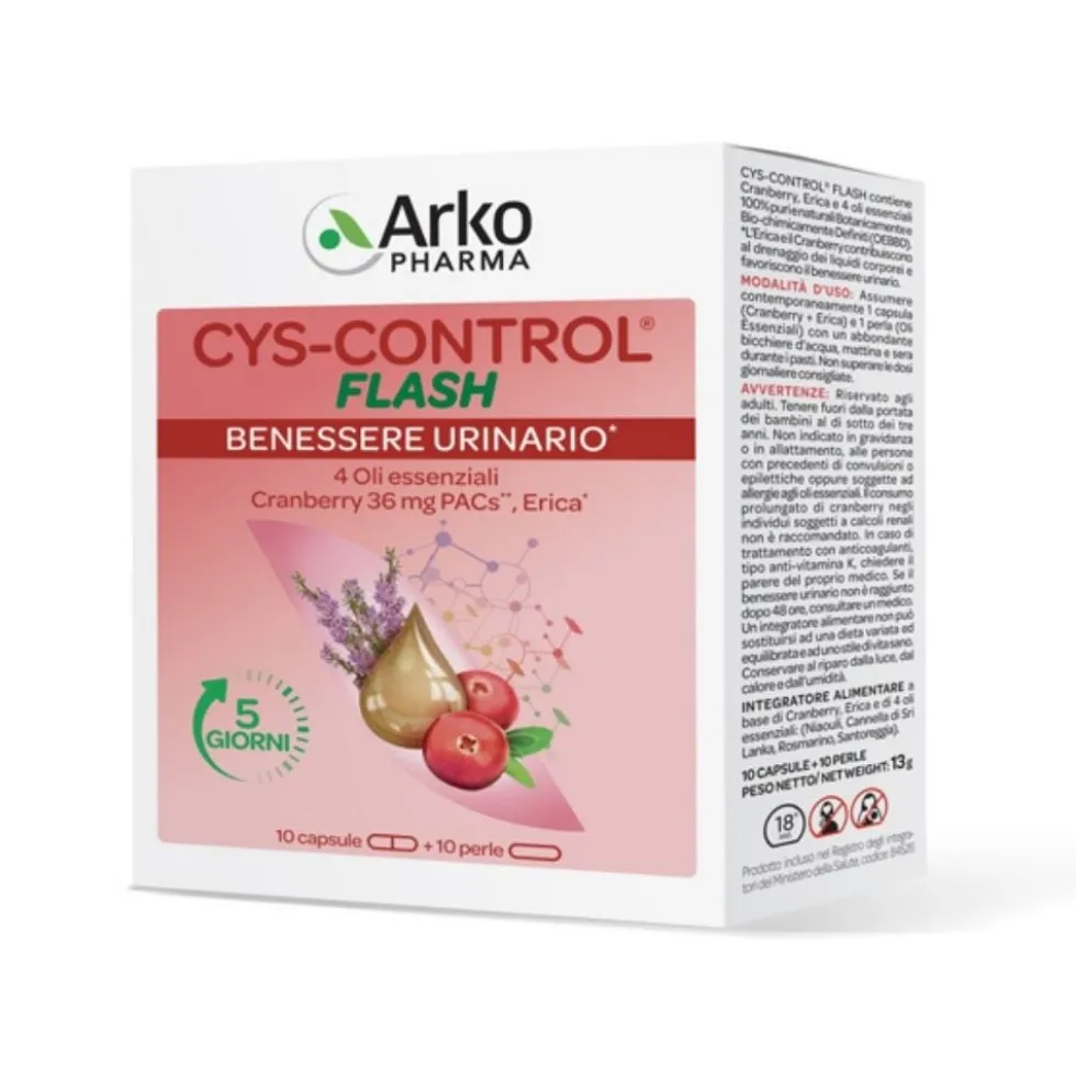 Arkopharma Cys-Control Flash - Integratore alimentare per il benessere urinario, 20 capsule