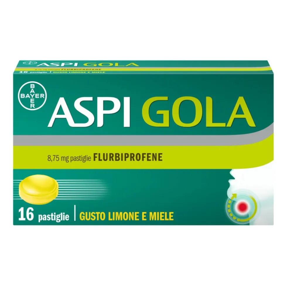 Aspi Gola Caramelle Antinfiammatorio per Gola Infiammata e Mal di Gola Gusto Limone Miele, 16 Pastiglie