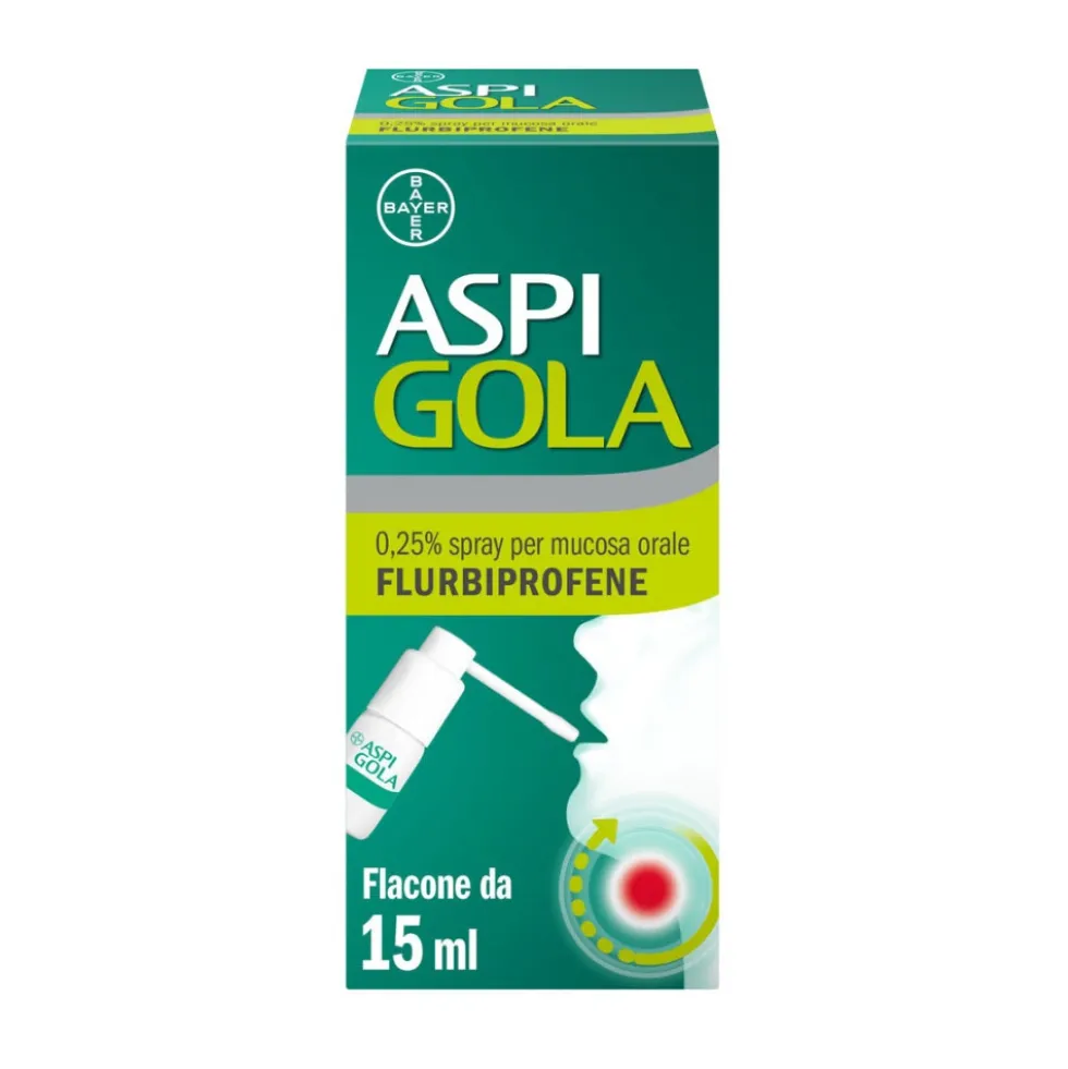 Aspi Gola 0,25% - Spray per mucosa orale al flurbiprofene per infiammazioni e mal di gola, 15 ml