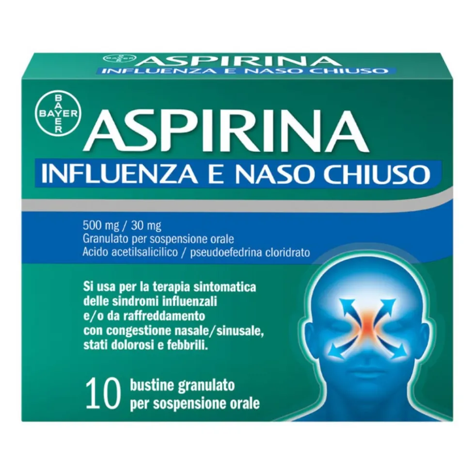 Aspirina Influenza e Naso Chiuso - Granulato per l'influenza e la congestione nasale, 10 bustine