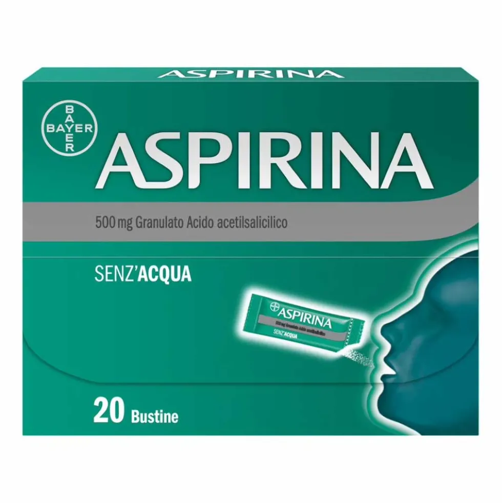 Aspirina in Granuli Senza Acqua Antidolorifico e Antinfiammatorio per Mal di Testa, 20 Bustine