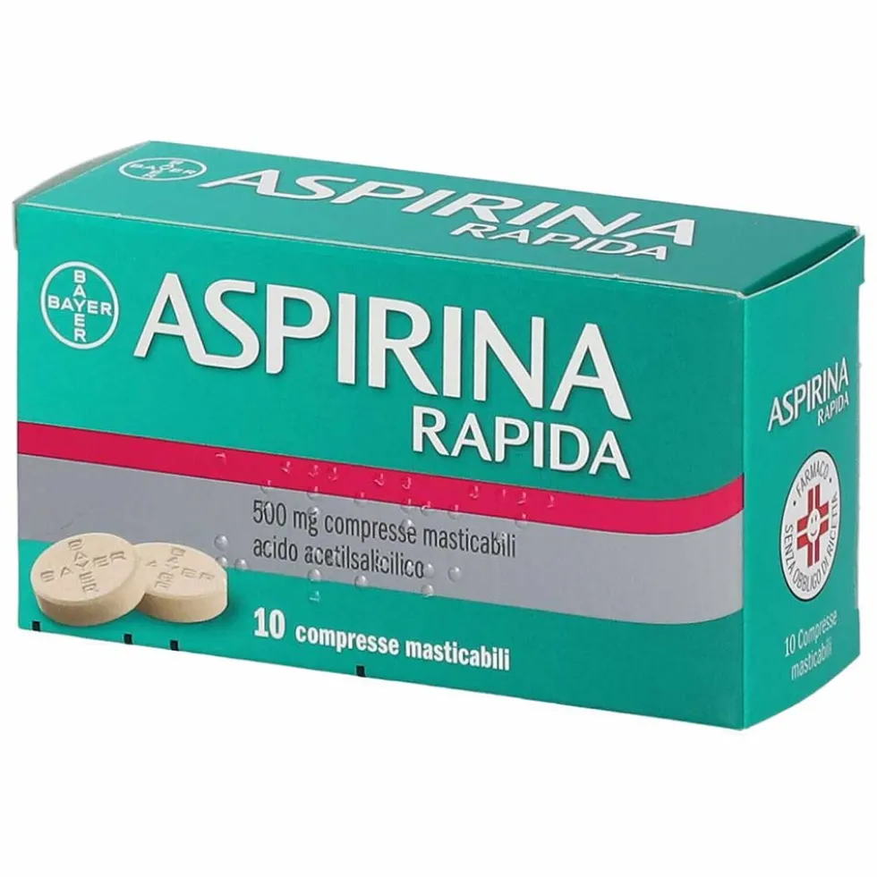 Aspirina Rapida Trattamento Febbre e Dolore 500mg Acido Acetilsalicilico, 10 Compresse Masticabili