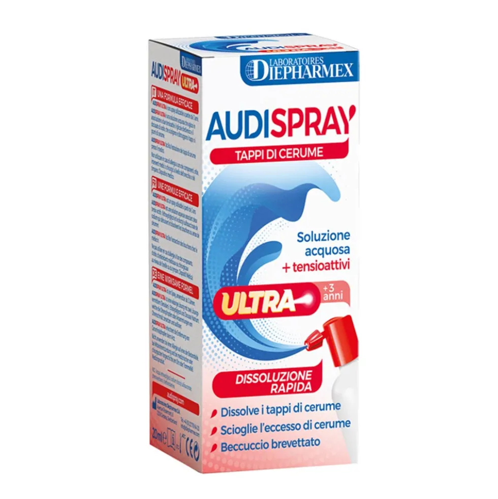 Audispray Ultra - Tappi di Cerume Soluzione Acquosa + Tensioattivi spray, 20ml