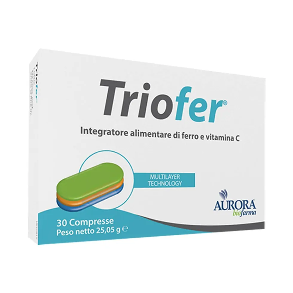 Aurora Biofarma Triofer Integratore di Ferro e Vitamina C, 30 Compresse
