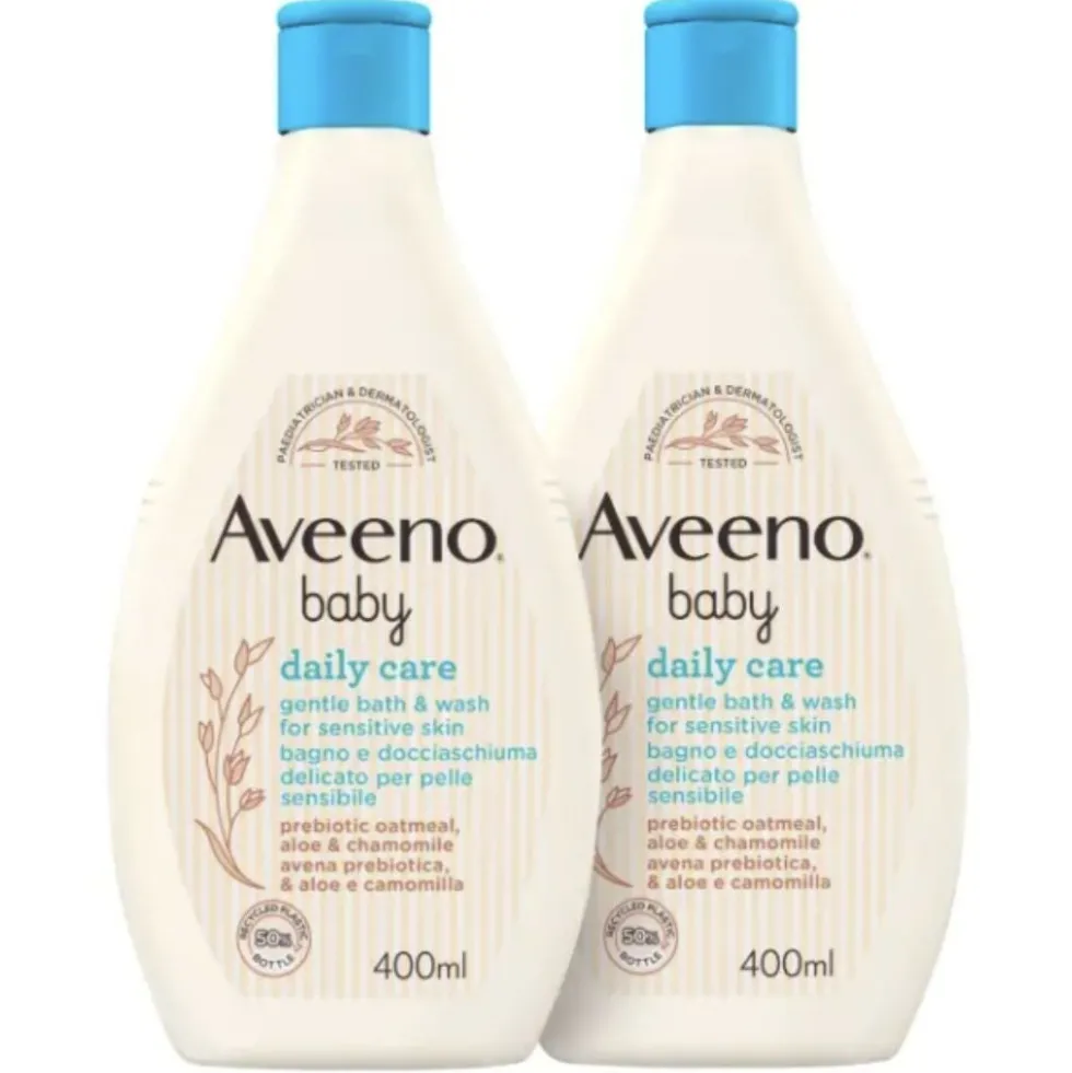 Aveeno Baby cura quotidiana - Bagnodoccia per la pelle delicata dei neonati, 2 flaconi da 400 ml