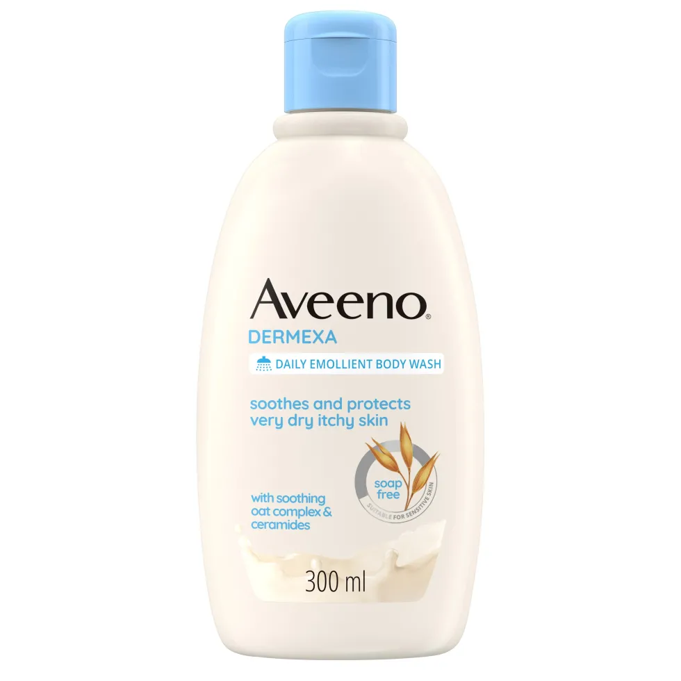 Aveeno Bagno Doccia Emolliente Bagnoschiuma Dermexa Uso Quotidiano Emolliente Senza Sapone Coloranti e Profuno per Pelli Sensibili, 300ml