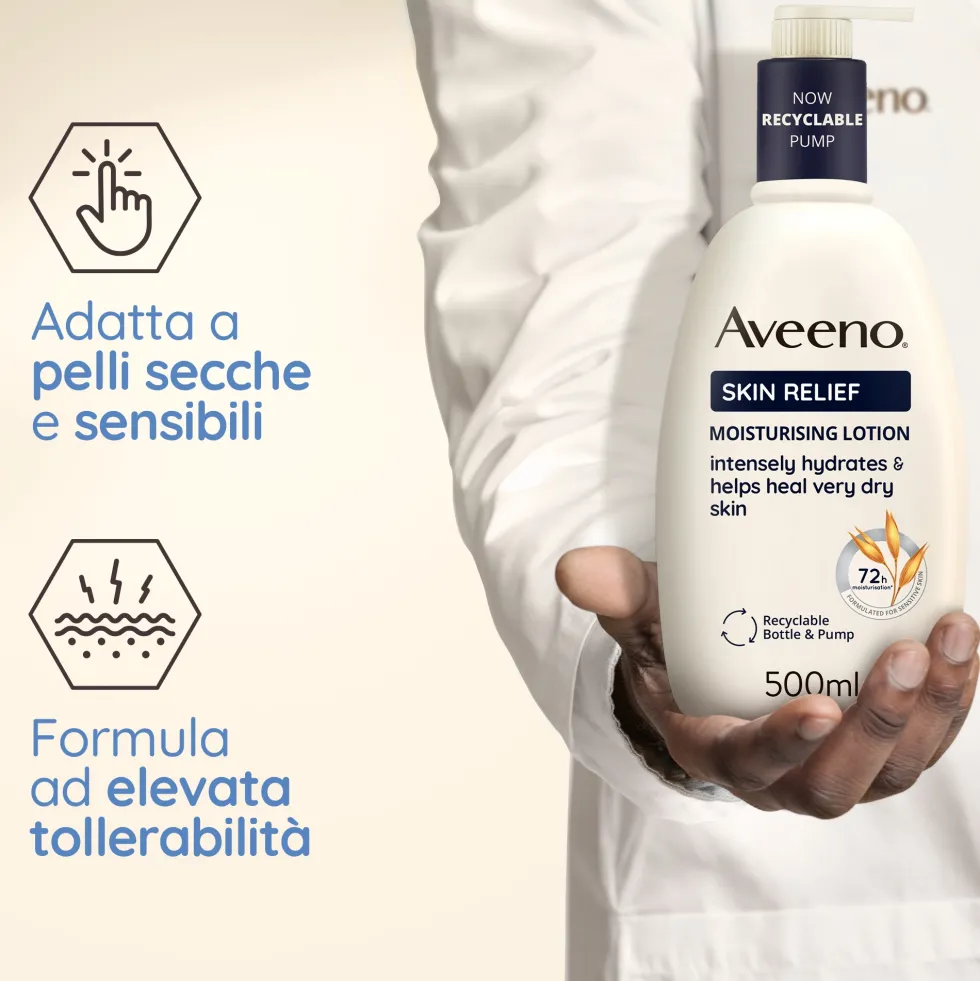 Aveeno Skin Relief - Crema corpo nutriente e lenitiva per pelle molto secca e sensibile, 500 ml