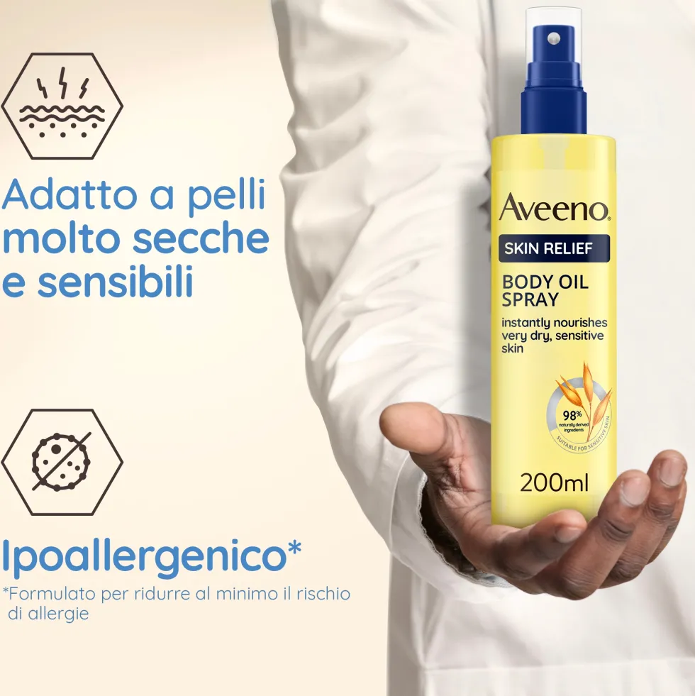 Aveeno Skin Relief - Olio spray per il corpo nutriente per la pelle secca e sensibile, 200 ml