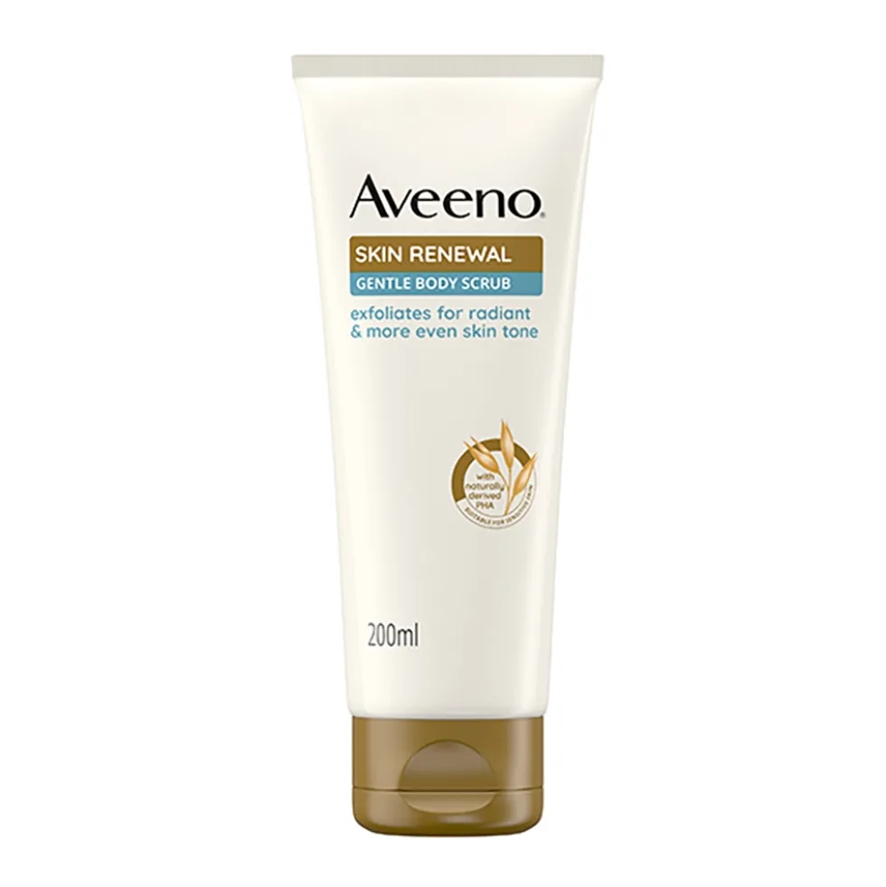 Aveeno Skin Renewal Scrub Corpo Delicato Esfoliante con Avena Prebiotica PHA e Niacinamide per Pelle Secca Ruvida e Screpolata, 200ml