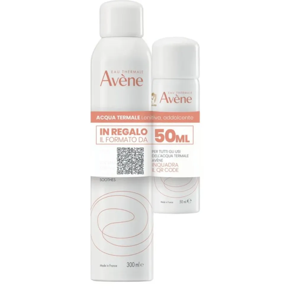 Avène Acqua Termale - Spray ad azione lenitiva per la pelle sensibile, kit da 300 ml e 50 ml