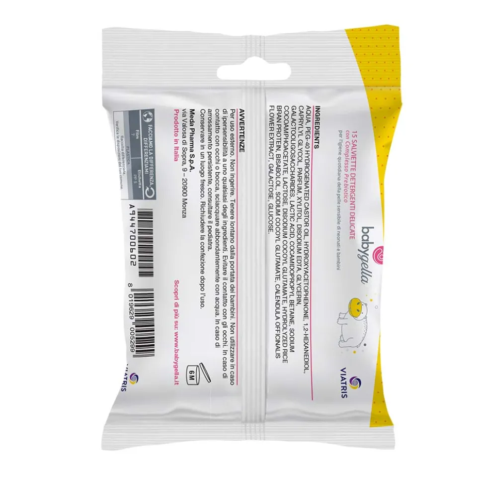 Babygella Prebiotic - Salviettine Detergenti Delicate, 15 pezzi