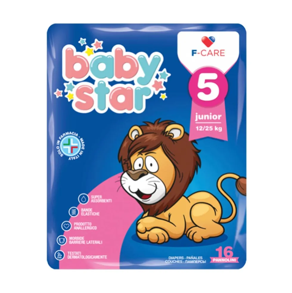 Baby Star Pannolini Per Bambini Taglia 5 12-25Kg, 16 Pannolini