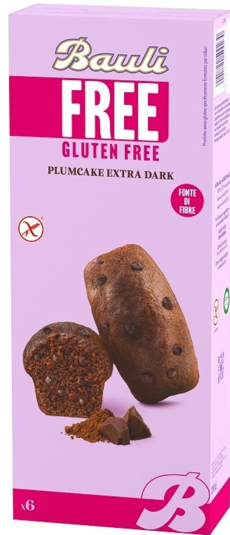 Bauli Free - Plumcake Extra Dark senza glutine con gocce di cioccolato, 6 x 35 g