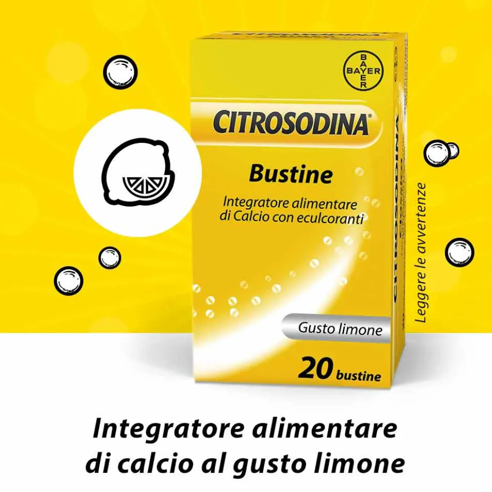 Bayer Citrosodina - Integratore digestivo effervescente per la pesantezza di stomaco, 20 bustine