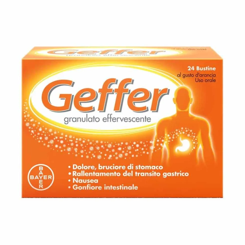Bayer Geffer Granulato Effervescente Antiacido contro Bruciore di Stomaco Nausea e Gonfiore, 24 Bustine