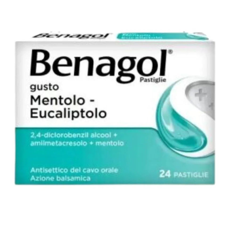 Benagol Pastiglie Gusto Mentolo Eucaliptolo Antisettico del Cavo Orale, 24 Pastiglie