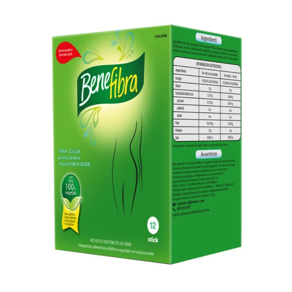 Benefibra Liquido Integratore Fibre Vegetali Flora Intestinale, 12 Stick