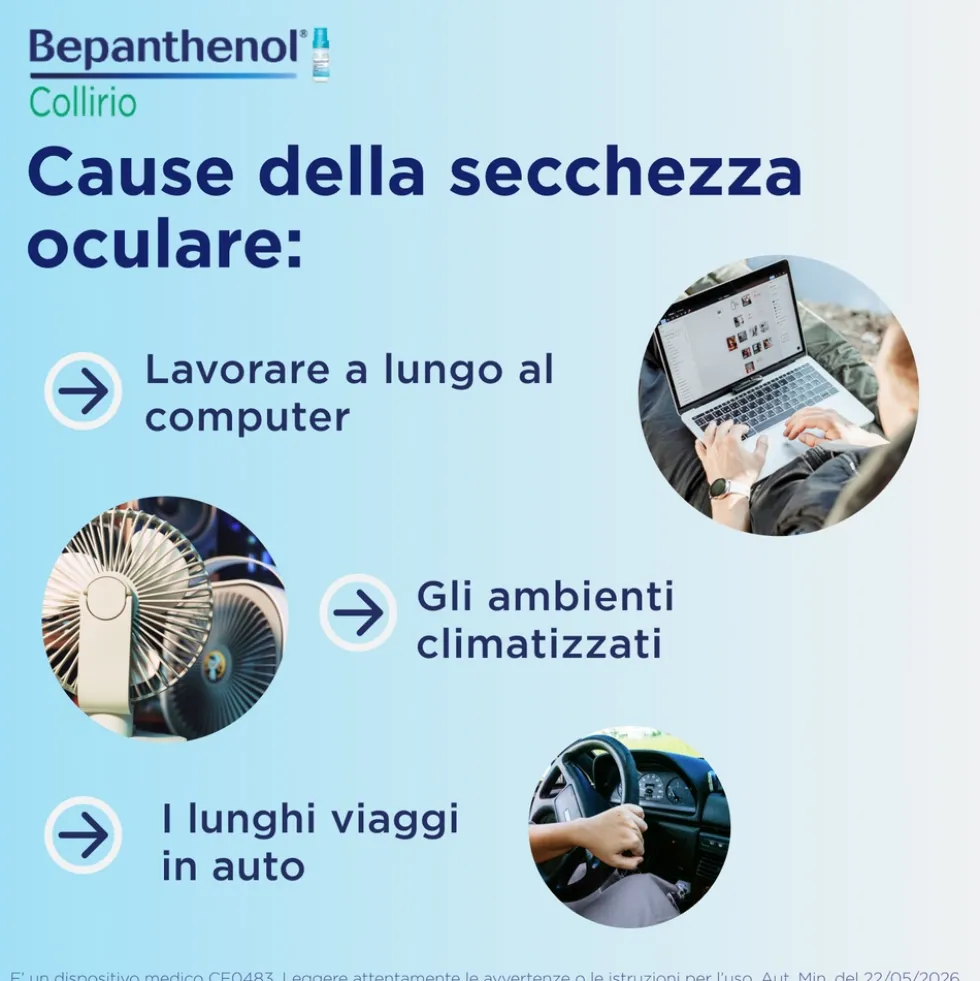 Bepanthenol Collirio lubrificante per la secchezza oculare, 20 fiale monodose da 0,5 ml