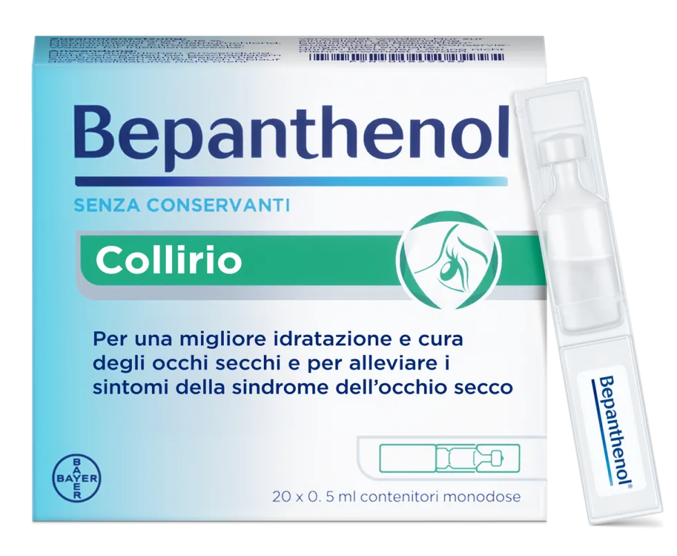 Bepanthenol Collirio lubrificante per la secchezza oculare, 20 fiale monodose da 0,5 ml