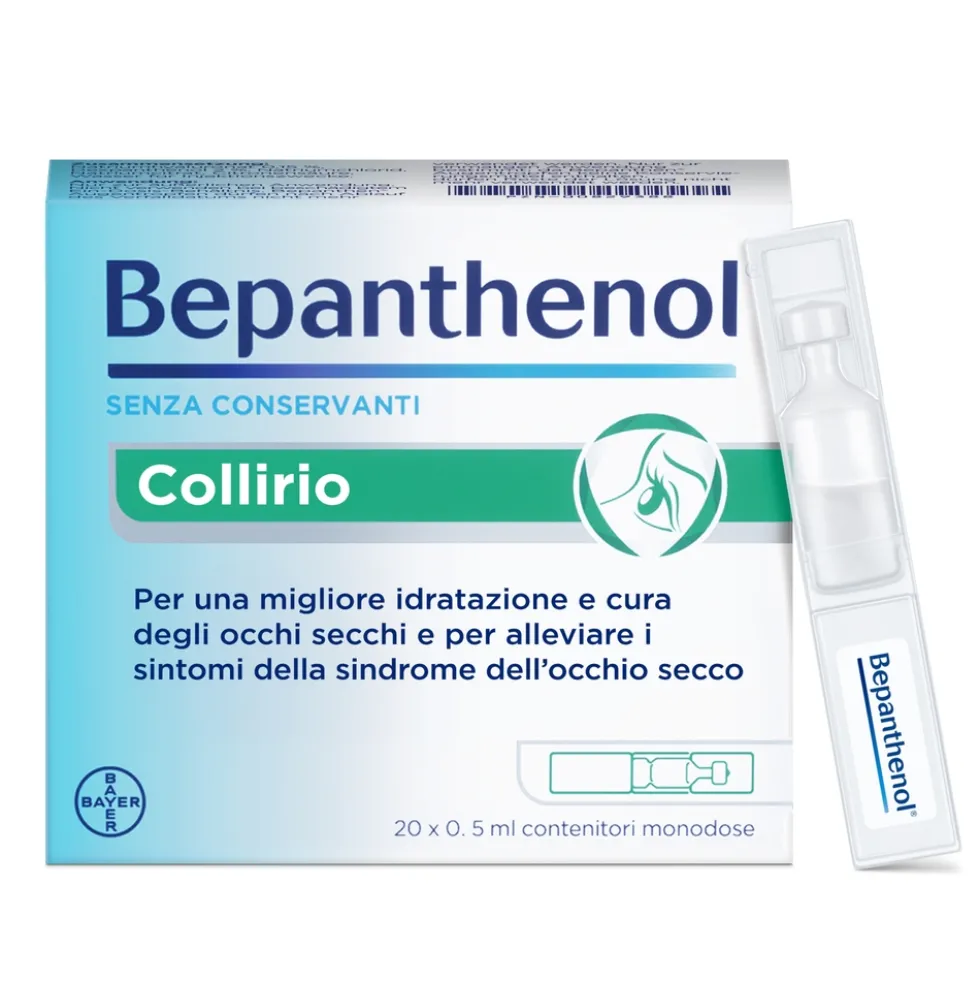 Bepanthenol Collirio lubrificante per la secchezza oculare, 20 fiale monodose da 0,5 ml