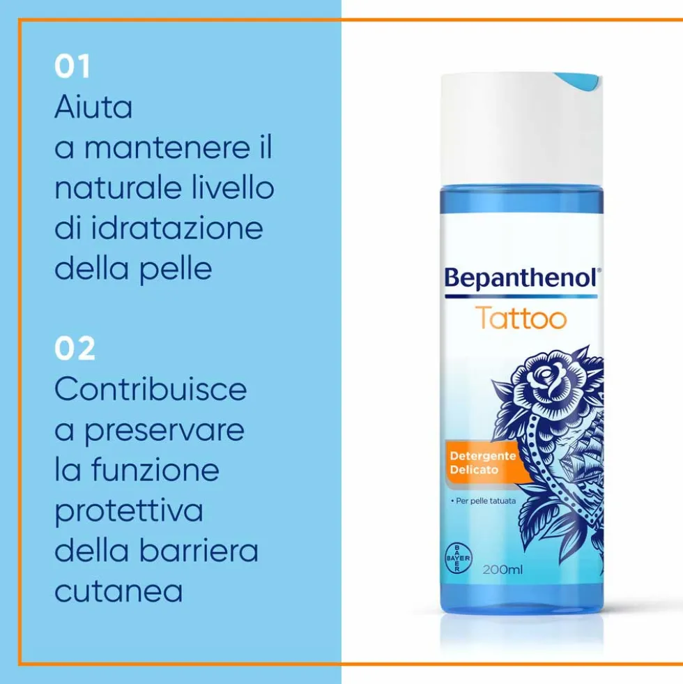 Bepanthenol Tattoo Detergente Delicato per Tatuaggio con Pantenolo, 200ml