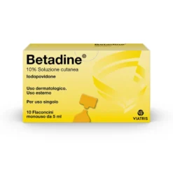 Betadine 10% Iodopovidone Soluzione Cutanea Disinfettante, 10 Flaconcini Monouso da 5ml