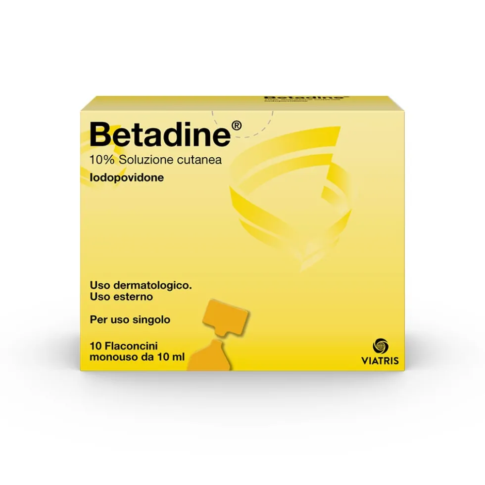 Betadine 10% Iodopovidone Soluzione Cutanea Disinfettante, 10 Flaconcini Monouso da 10ml