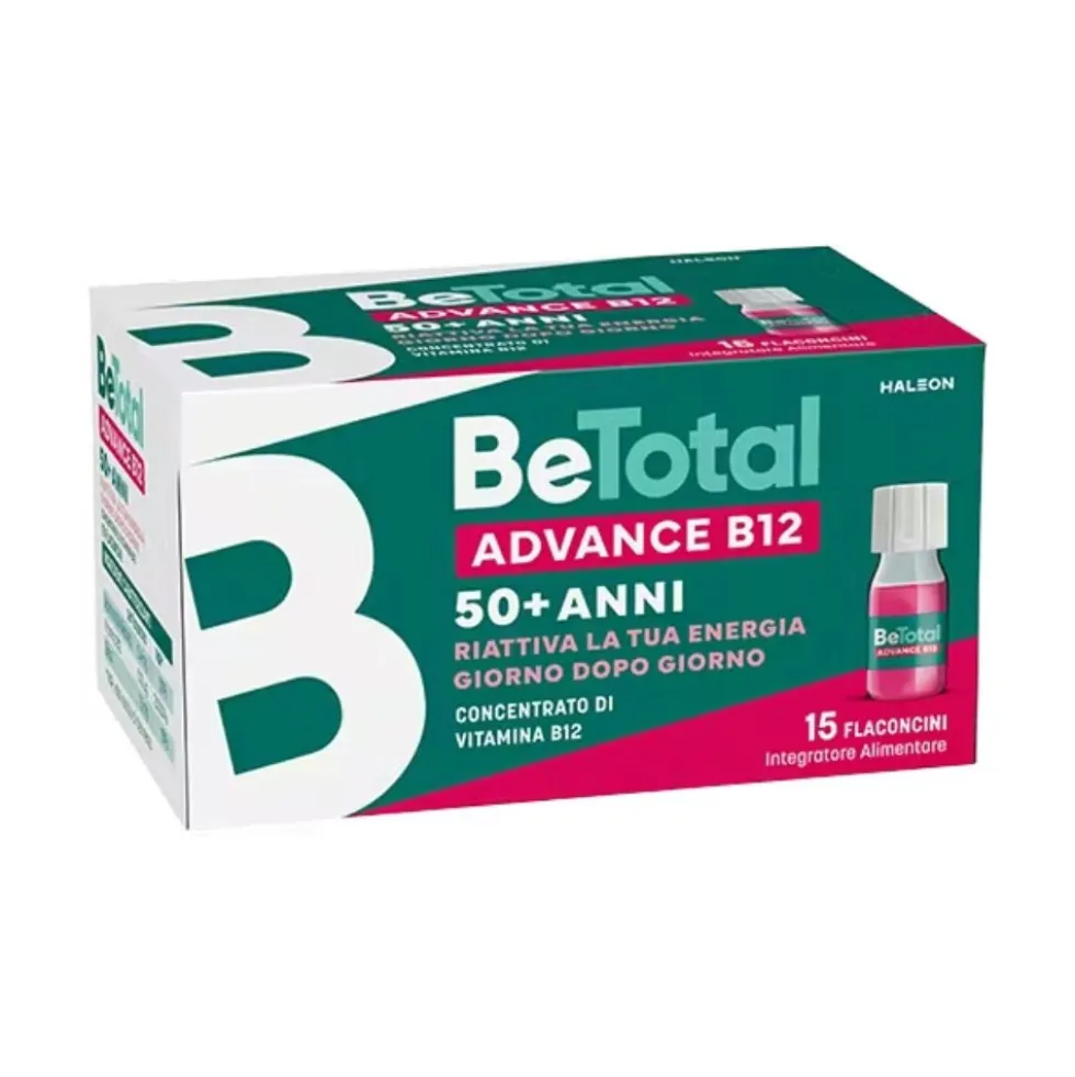 Be-Total Advance B12 - Integratore per la stanchezza dopo i 50 anni, 15 flaconcini da 7 ml