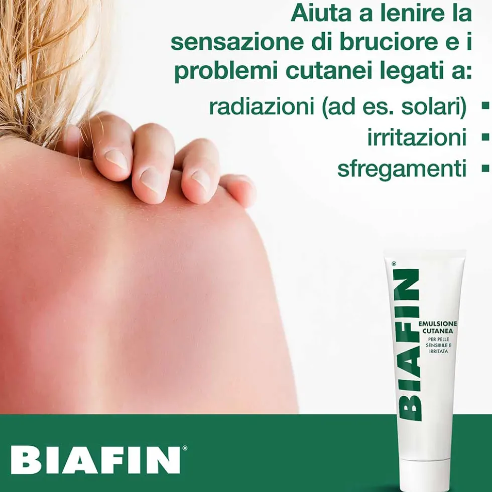 Biafin Emulsione Cutanea Idratante Lenitiva Crema Scottature e Pelle Sensibile e Irritata, 100ml