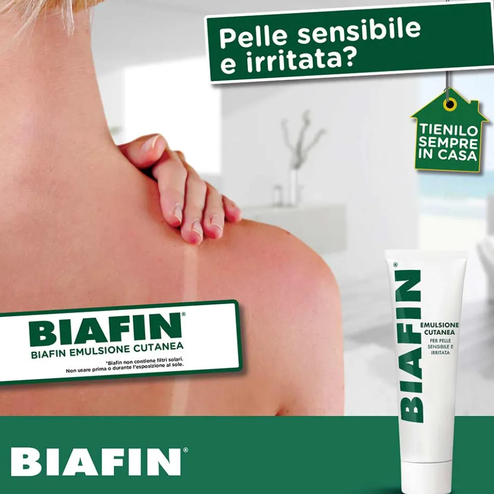 Biafin Emulsione Cutanea Idratante Lenitiva Crema Scottature e Pelle Sensibile e Irritata, 100ml