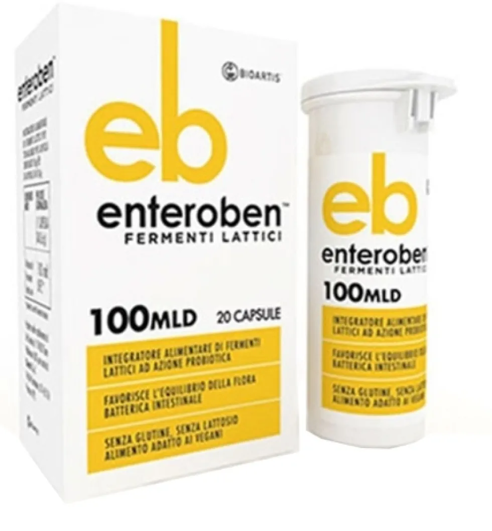 Bioartis Enteroben 100 Mld - Integratore probiotico per la flora intestinale, 20 capsule vegetali