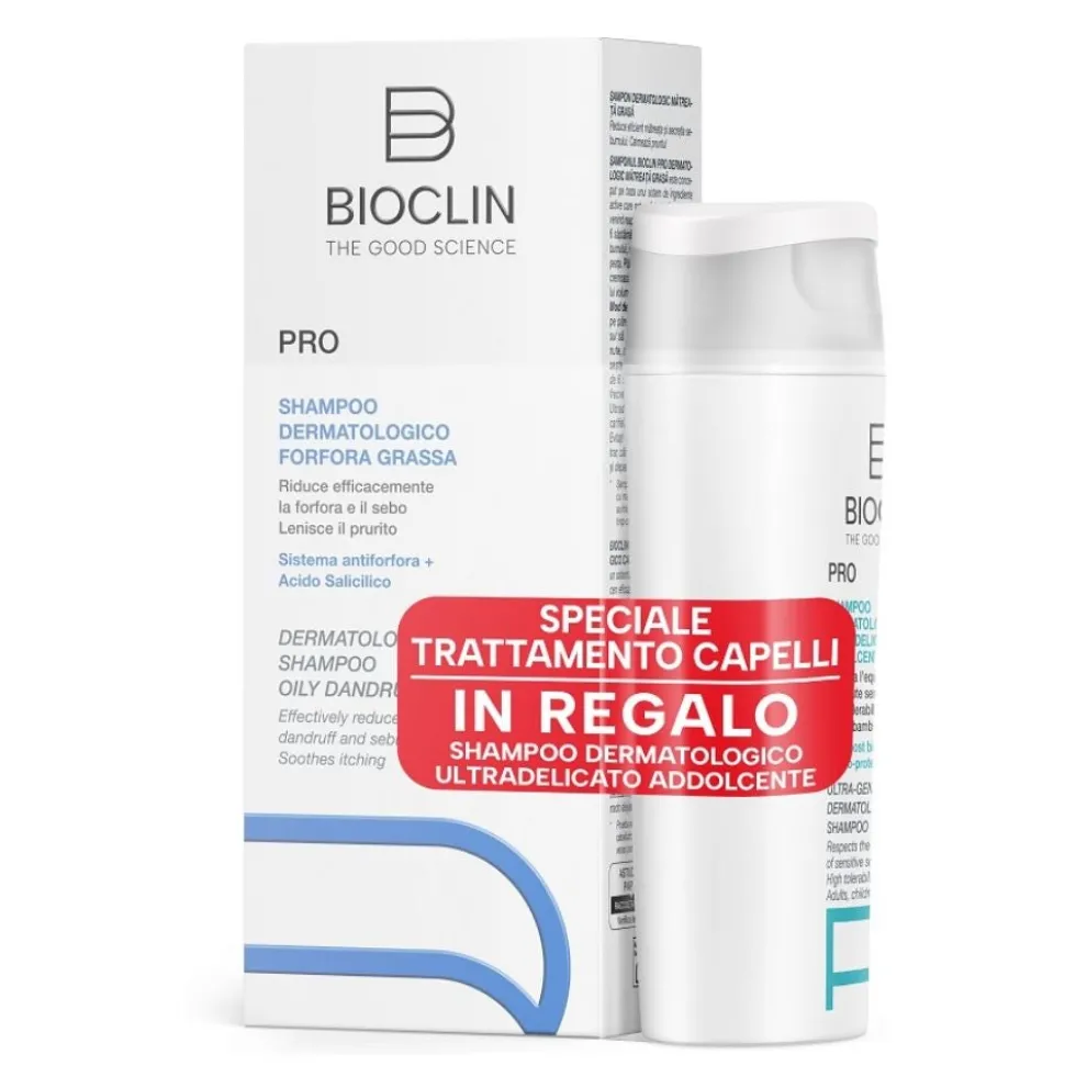 Bioclin Pro - Kit shampoo dermatologico forfora grassa e cute sensibile, 200ml e 100ml