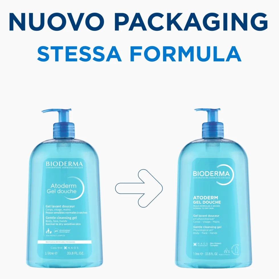 Bioderma Atoderm - Gel doccia delicato per la pelle secca e sensibile, 1 litro