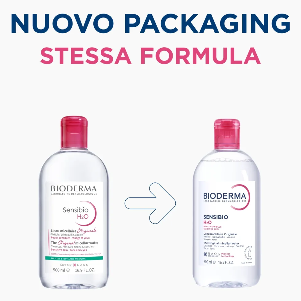 Bioderma Sensibio H2O - Acqua micellare viso per detergere e struccare le pelli sensibili, 500 ml